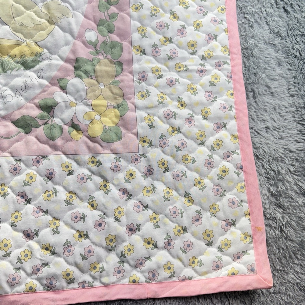 Precious Moments Flower Girl Child Kid Goose Baby Quilt Comforter Blanket Pink - Picture 9 of 13